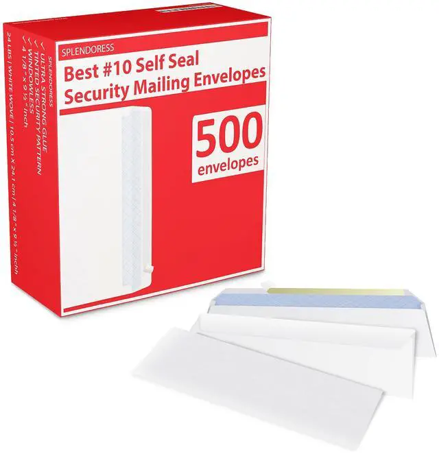 Alt view image 4 of 5 - #10 Envelopes Letter Size Self Seal | 500 Business Mailing Security Peel and Sealing Envelope | 100% Tinted | no 10 White Windowless Legal Regular Plain Envelops Pack | 4-1/8 x 9-1/2 Inches | 24 LB