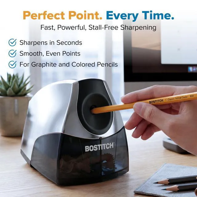 Alt view image 4 of 6 - Office Electric Pencil Sharpener for Classroom & Desk Use, Heavy-Duty Stall-Free Motor, High-Capacity Shavings Tray, Chrome