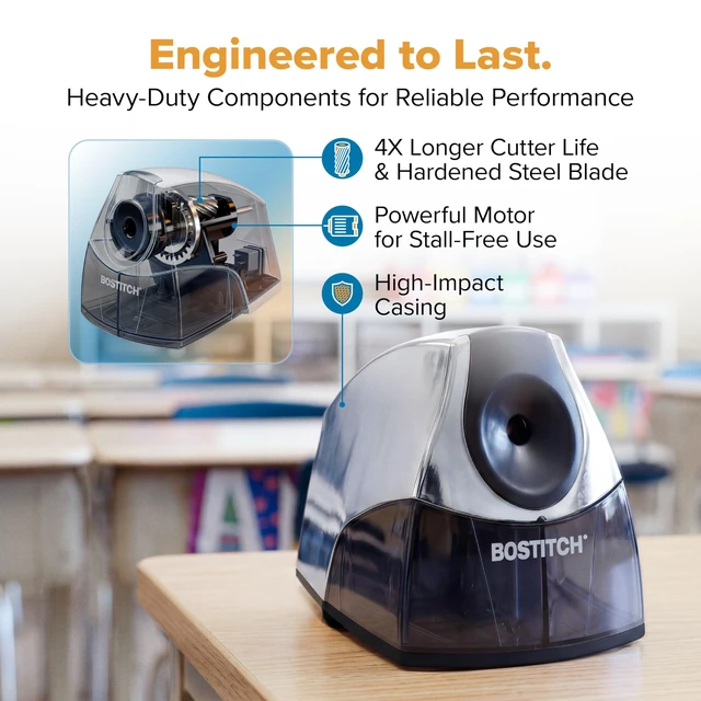 Alt view image 5 of 6 - Office Electric Pencil Sharpener for Classroom & Desk Use, Heavy-Duty Stall-Free Motor, High-Capacity Shavings Tray, Chrome