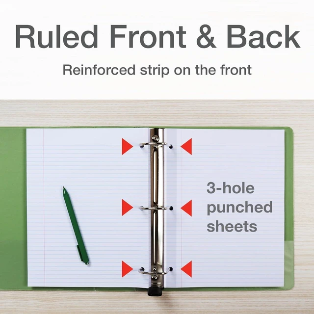 Alt view image 5 of 6 - Reinforced Lined Loose Leaf Notebook Paper, College Rule, 500 Sheets Plastic-reinforced strip guards the 3 holes from tearing. Five 100-sheet packs, college rule, 9/32 in spacing, 8.5 x 11 in