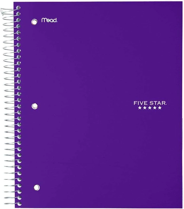 Main image of Spiral Notebook + Study App, 5 Subject, Wide Ruled Paper, 8" x 10-1/2", 200 Sheets, Fights Ink Bleed, Water Resistant Cover, Amethyst Purple (38739) (Pack of 6)