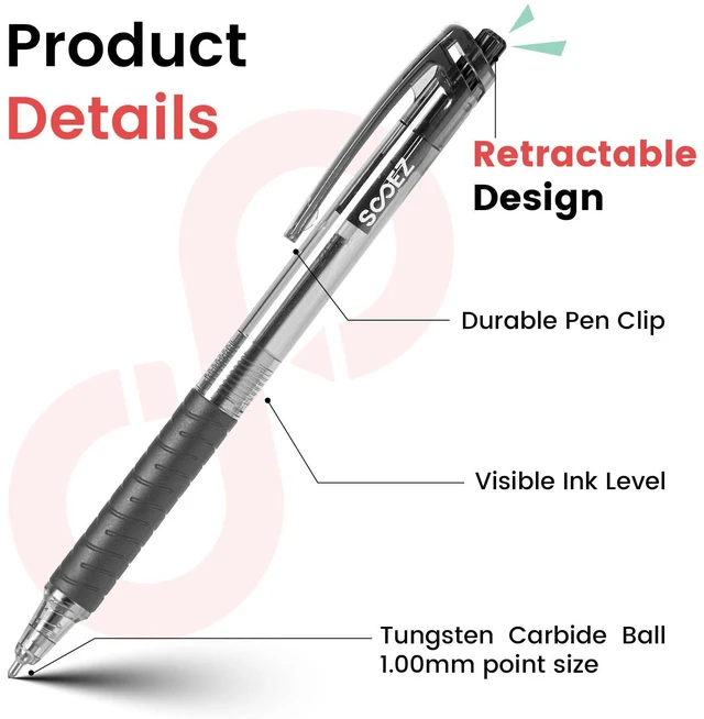 Alt view image 5 of 7 - 80 Pack Pens Bulk, Ballpoint Pens with Soft Grip, Medium Point 1.0mm Retractable Black Ink Pen, Smooth Writing, No Bleed, Note-Taking & Journaling, for Nurses Servers Teachers School Office