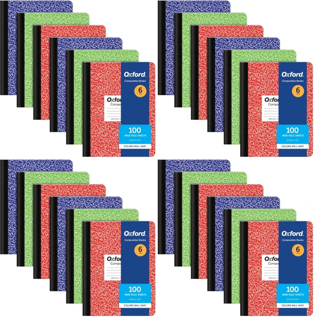 Main image of Composition Notebooks, Cover Colors Vary, Wide Ruled Paper, 9-3/4 x 7-1/2 Inch School Journals, Assorted Marble Covers, 100 Sheets, per Book (63762) (Pack of 4)