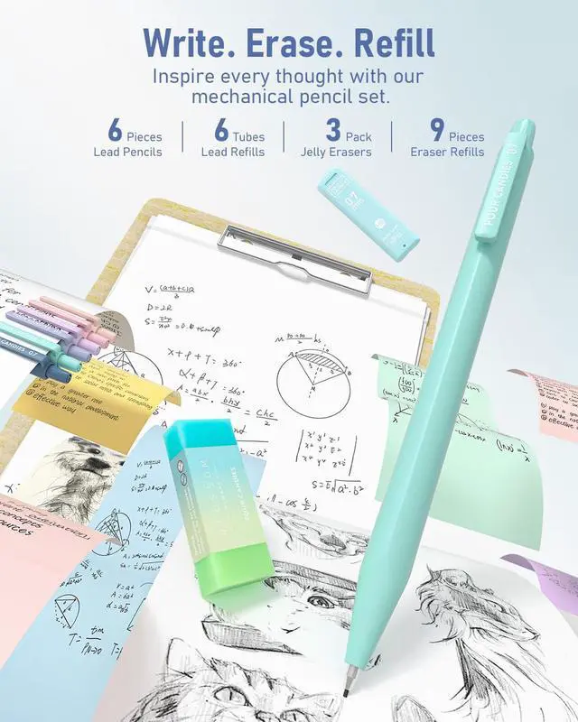 Alt view image 5 of 7 - School Supplies with Cute Pencil Case, 39ct, Blue Back to School Stationery Set, Essentials for College & Nursing Students, 5 Gel Pens, 6 Mechanical Pencils, 12 Highlighters