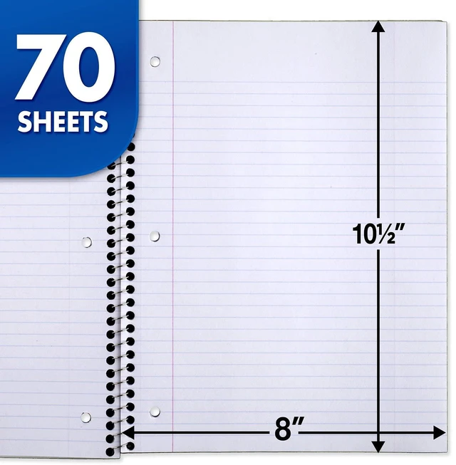 Alt view image 2 of 7 - Spiral Notebook, 12 Pack, 1 Subject, College Ruled Paper, 7-1/2" x 10-1/2", 70 Sheets per Notebook, Colors Will Vary (830063-ECM25)
