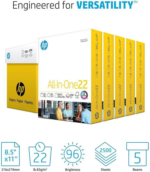 Alt view image 2 of 6 - 8.5x 11 Paper | All-In-One 22 lb | 5 Ream Case - 2,500 Sheets | 96 Bright| Made in USA - FSC Certified | 207000C