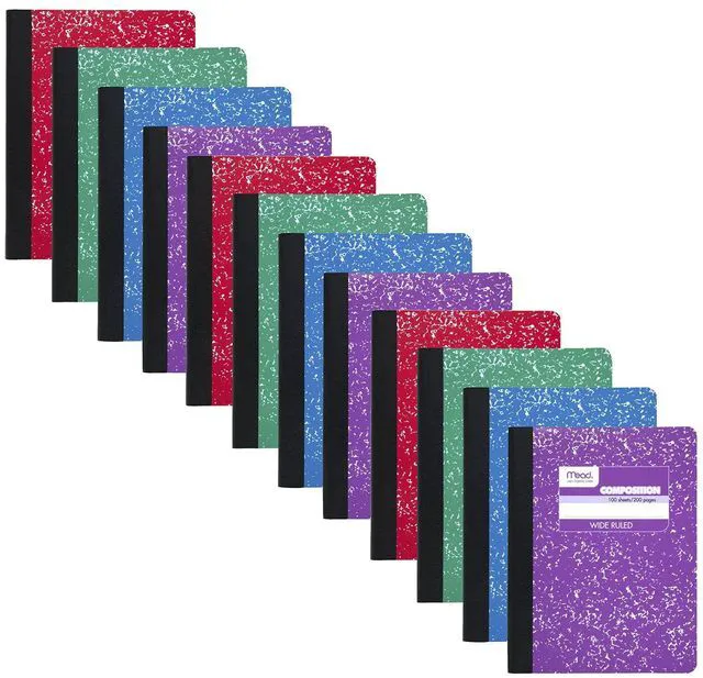 Main image of Composition Notebook, 12 Pack, Wide Ruled Paper, 7-1/2" x 9-3/4", 100 Sheets per Comp Book, Colors Will Vary (963759)
