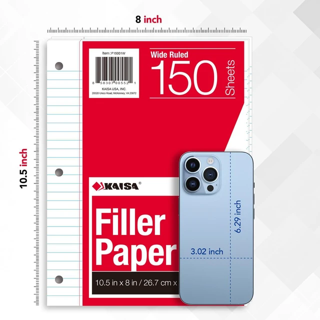 Alt view image 4 of 7 - Filler Paper Loose Leaf Paper, Wide Ruled Paper, 8"x10-1/2", 3-Hole Punched Binder Paper For 3-Ring Binders,150 Sheets/pack 3Pack, F15001W