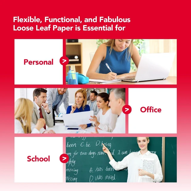 Alt view image 6 of 7 - Filler Paper Loose Leaf Paper, Wide Ruled Paper, 8"x10-1/2", 3-Hole Punched Binder Paper For 3-Ring Binders,150 Sheets/pack 3Pack, F15001W