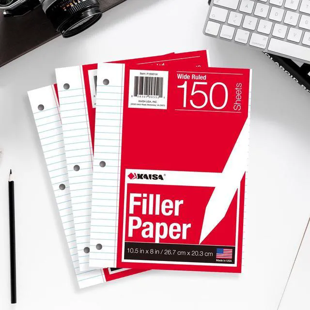 Alt view image 7 of 7 - Filler Paper Loose Leaf Paper, Wide Ruled Paper, 8"x10-1/2", 3-Hole Punched Binder Paper For 3-Ring Binders,150 Sheets/pack 3Pack, F15001W