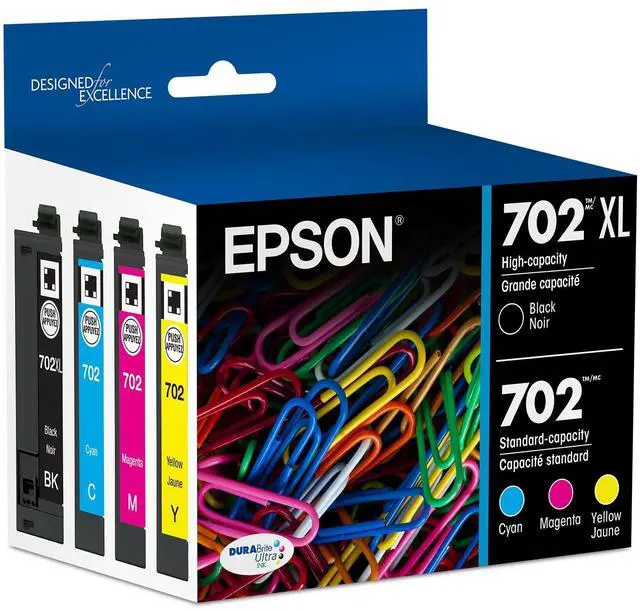 Main image of 702 Genuine Ink Cartridge XL Black and Standard Color Combo Pack XL Black and Standard Capacity Color Cartridges for WorkForce Pro WF-3720 WF-3730 WF-3733 Inkjet Printers