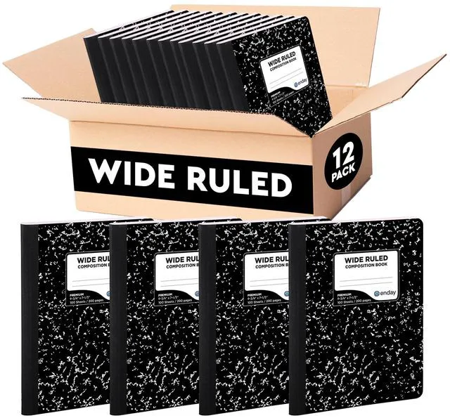Main image of Marble Composition Notebook Wide Ruled (12 Pack) 100 Sheets Black Composition Notebook For Back to School, Home and Office