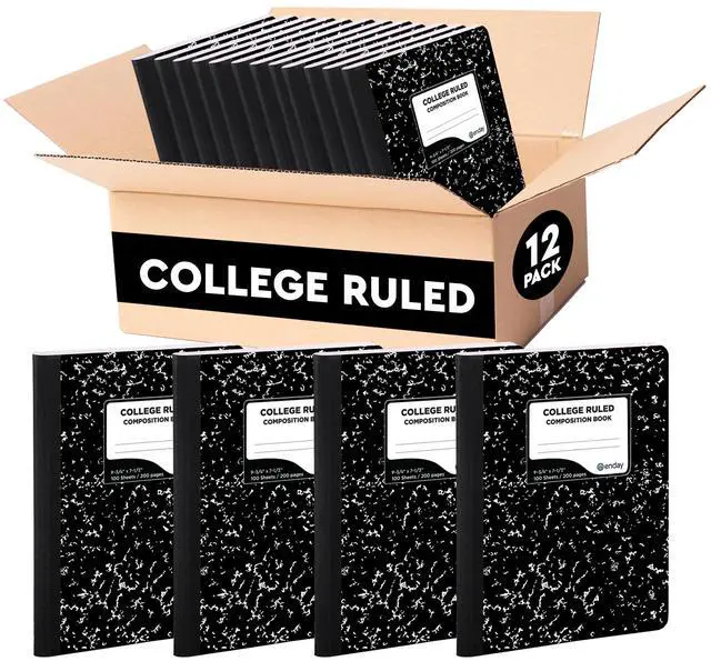 Main image of Composition Notebook Hard Cover Marble composition notebook, 100 Sheets, Composition Notebooks, White Paper Composition books, Black and white composition notebook. (12 Pack, College Ruled)