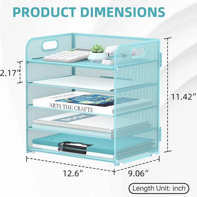 Alt view image 5 of 6 - 2 Pack 5-Tier Blue Desk Organizer with Handle Mesh Desk File/Paper Organizer Letter Tray for Office, School and Home Easy Installation