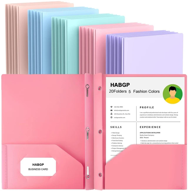 Main image of Plastic Folders with Pockets and Prongs, 20 Pack, Colored Folder with Prong Heavy Duty, 2 Pocket 3 Prong Folders, Pocket Folders with Prongs, Letter Size, File Pocket Folders, for Office, School