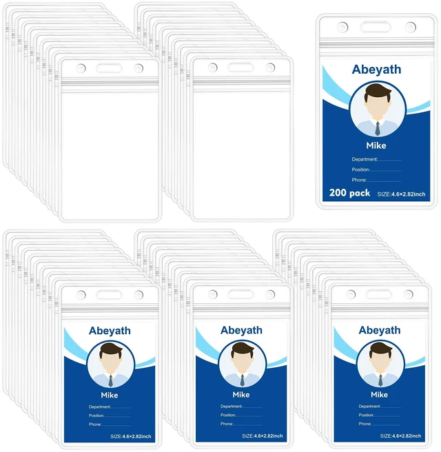 Main image of 200 Pack Extra Thick ID Badge Holder Vertical Clear ID Card Holder with Waterproof Resealable Zip Name Tag Holder for Nurses, School and Office 2.25x3.5Inch