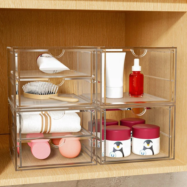 Alt view image 2 of 7 - 4-Pack Acrylic 6-Drawer Office & Makeup Storage Organizer,Desk Smooth-glide drawers, clear body, dustproof, wipe clean, for stationery, lipsticks, blush palettes, hair clips, sticky notes