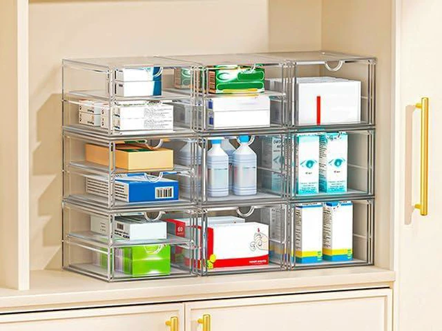 Alt view image 5 of 7 - 4-Pack Acrylic 6-Drawer Office & Makeup Storage Organizer,Desk Smooth-glide drawers, clear body, dustproof, wipe clean, for stationery, lipsticks, blush palettes, hair clips, sticky notes