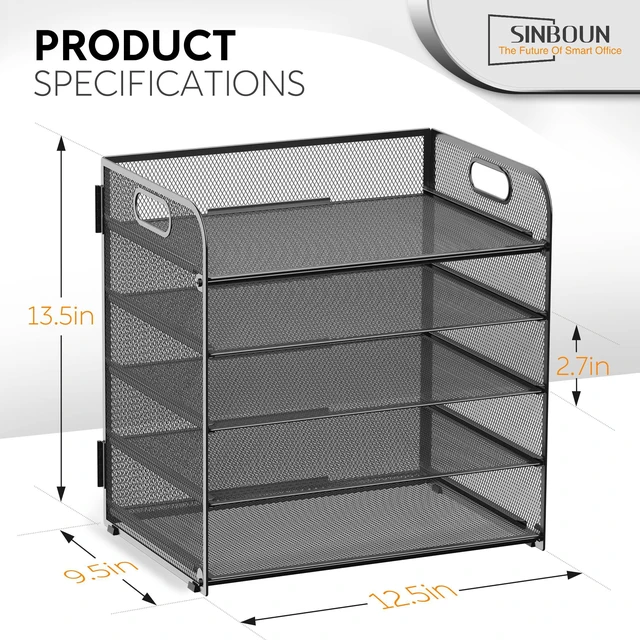 Alt view image 2 of 7 - 2 Pack Letter Tray 5-Tier Desk Organizer File Paper Holder with Handle, Metal Desktop Document Shelf Tray Office Classroom Organization - Black