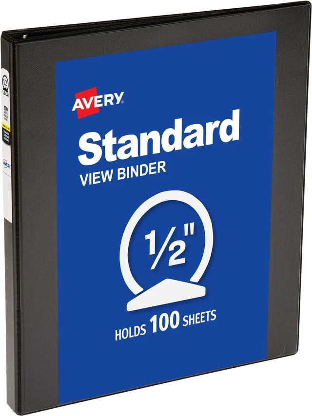 Main image of Economy View 3 Ring Binder, 0.5" Round Rings, 100-Sheet Capacity, 0.7 Inch Wide Spine, Great for Home, School Supplies, Office, or Organization Needs, 1 Black Binder (05751) (Pack of 12)