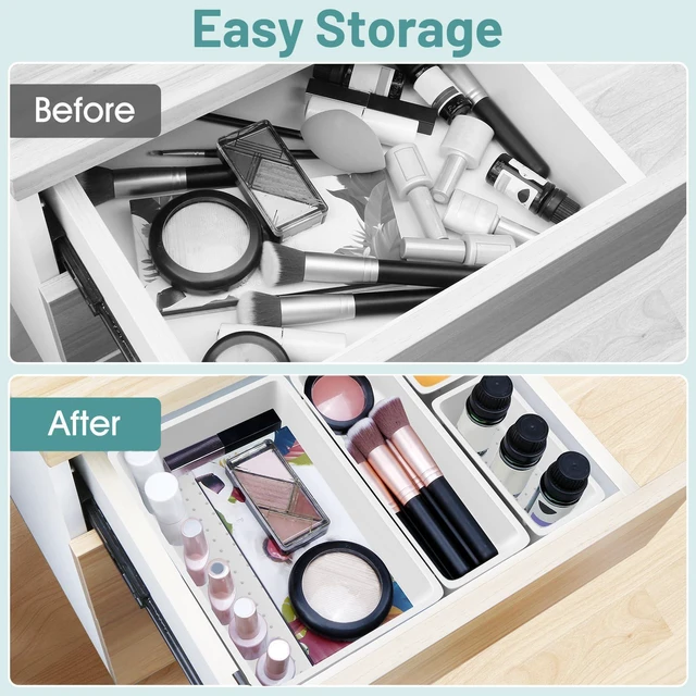 Alt view image 5 of 6 - 25 PCS Plastic Drawer Organizer Set, Makeup Organizers and Storage Bins 4 Sizes Desk Drawer Divider Organizers and Storage Bins for Jewelry, Gadgets for Kitchen, Bedroom, Bathroom, Office, White