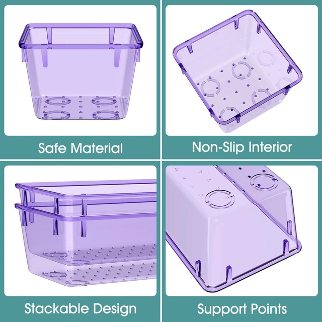 Alt view image 3 of 6 - 25 PCS Plastic Drawer Organizer Set, Makeup Organizers and Storage Bins 4 Sizes Desk Drawer Divider Organizers and Storage Bins for Jewelry, Gadgets for Kitchen, Bedroom, Bathroom, Clear Purple