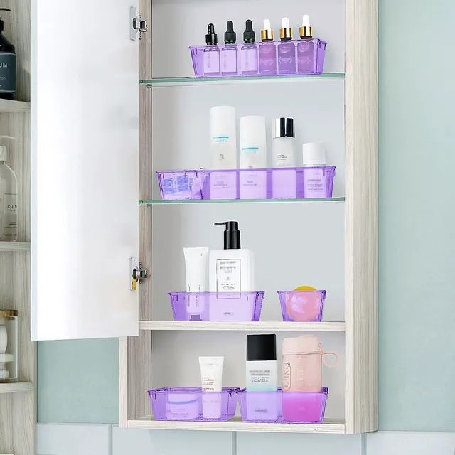 Alt view image 6 of 6 - 25 PCS Plastic Drawer Organizer Set, Makeup Organizers and Storage Bins 4 Sizes Desk Drawer Divider Organizers and Storage Bins for Jewelry, Gadgets for Kitchen, Bedroom, Bathroom, Clear Purple
