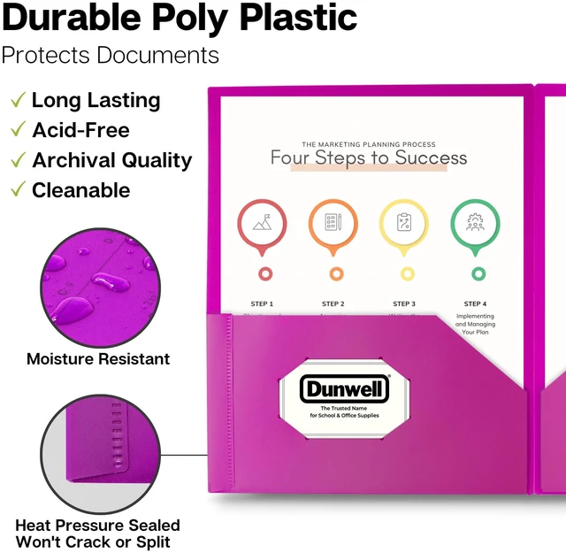 Alt view image 2 of 7 - Colored Plastic 2-Pocket Folders, 8.5x11, Assorted, 12 Pack Heavy-Duty, Long-Lasting Poly, Fits 8.5x11 Documents for School & Office, Includes Labels