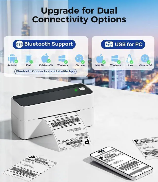 Alt view image 2 of 6 - Thermal Shipping Label Printer 241BT Black White Wireless Label Printer for Small Business and Shipping Package, Compatible with iPhone, Android, Shopify, Amazon, USPS
