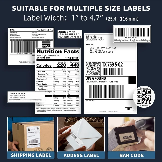 Alt view image 6 of 6 - Thermal Shipping Label Printer 241BT Black White Wireless Label Printer for Small Business and Shipping Package, Compatible with iPhone, Android, Shopify, Amazon, USPS