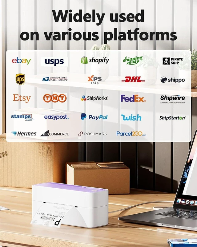 Alt view image 5 of 7 - Bluetooth Thermal Label Printer, 241BT 4x6 Wireless Label Printer Shipping Label Printer for Small Business and Shipping Package, Compatible with iPhone, Android, Shopify, USPS, Purple