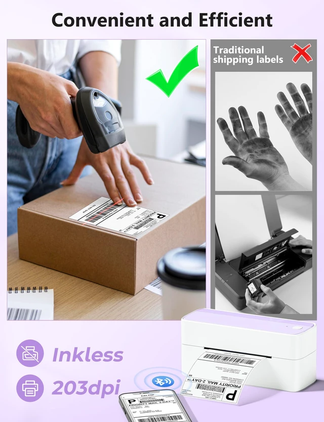 Alt view image 4 of 7 - Bluetooth Thermal Label Printer, 241BT 4x6 Wireless Label Printer Shipping Label Printer for Small Business and Shipping Package, Compatible with iPhone, Android, Shopify, USPS, Purple