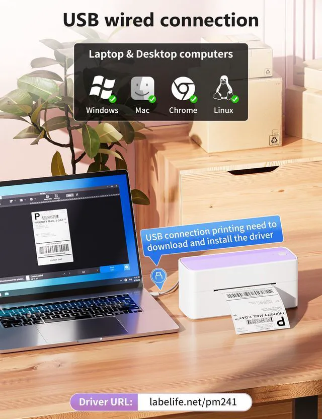 Alt view image 3 of 7 - Bluetooth Thermal Label Printer, 241BT 4x6 Wireless Label Printer Shipping Label Printer for Small Business and Shipping Package, Compatible with iPhone, Android, Shopify, USPS, Purple