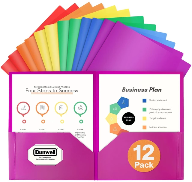 Alt view image 7 of 7 - Colored Plastic 2-Pocket Folders, 8.5x11, Assorted, 12 Pack Heavy-Duty, Long-Lasting Poly, Fits 8.5x11 Documents for School & Office, Includes Labels