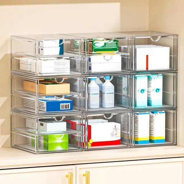 Alt view image 4 of 7 - 4-Pack 4-Drawer Acrylic Storage Organizer for Desk, Crafts,Vanity Smooth-glide drawers, clear body, dustproof, wipe clean, for paintbrushes, beads, sequins, googly eyes, embroidery floss
