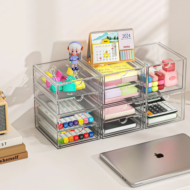 Alt view image 6 of 7 - 4-Pack 4-Drawer Acrylic Storage Organizer for Desk, Crafts,Vanity Smooth-glide drawers, clear body, dustproof, wipe clean, for paintbrushes, beads, sequins, googly eyes, embroidery floss