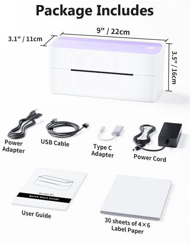 Alt view image 7 of 7 - Bluetooth Thermal Label Printer, 241BT 4x6 Wireless Label Printer Shipping Label Printer for Small Business and Shipping Package, Compatible with iPhone, Android, Shopify, USPS, Purple