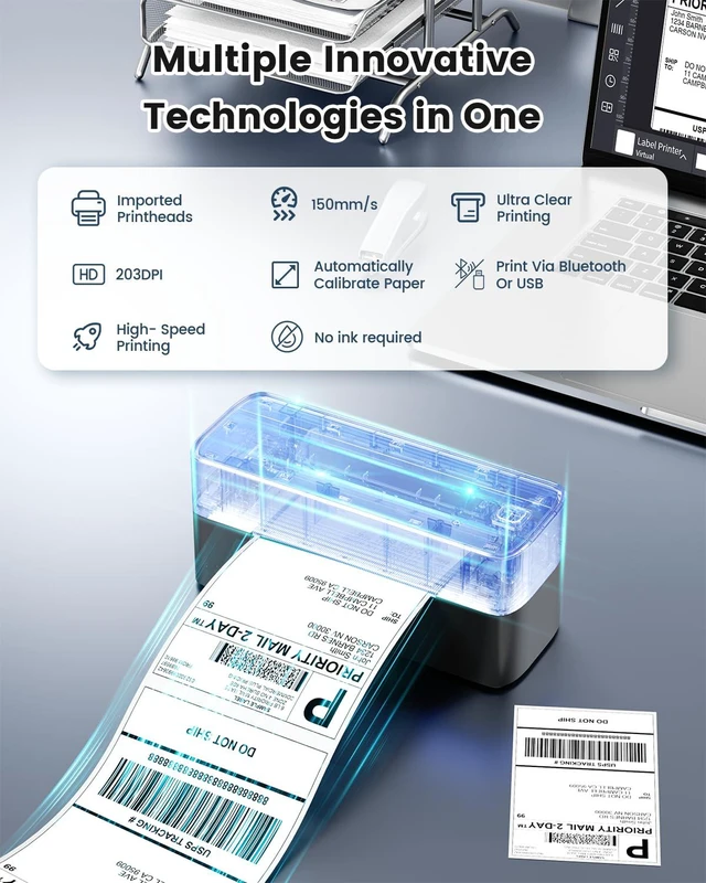 Alt view image 3 of 7 - Bluetooth Shipping Label Printer, 241BT 4X6 Wireless Thermal Printer for Samll Business, Label Printers for Shipping Package, Compatible with iPhone, Android, Amazon, Shopify, UPSP, Gray