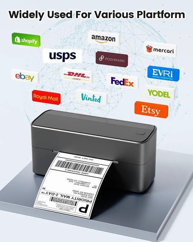 Alt view image 6 of 7 - Bluetooth Thermal Label Printer, 241BT 4X6 Wireless Shipping Label Printer for Small Business, Pink Labels Printers for Shipping Package Whit Holder