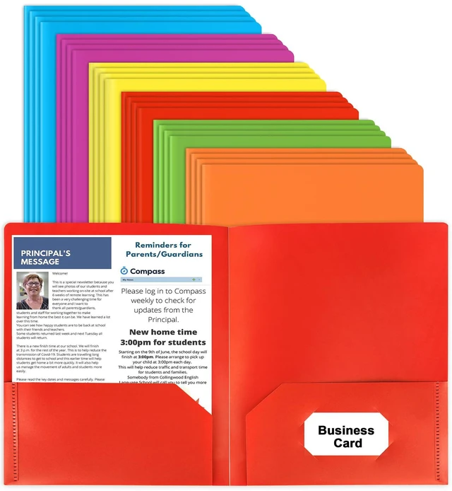 Main image of Plastic Folders with Pockets, 24 Color Heavy Duty Two Pocket Folders Business Card Holder, for Office, High School