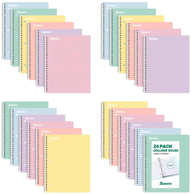Main image of Spiral Notebooks, 24 Pack, 1-Subject, College Ruled Paper, 8" x 10-1/2", 70 Sheets per Notebook, Assorted Pastel Colors Spiral Notebooks for School
