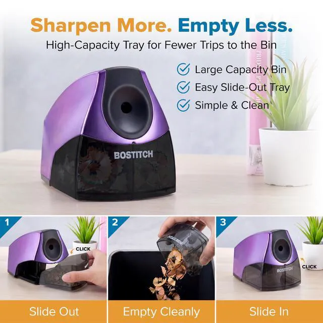 Alt view image 2 of 6 - Office Electric Pencil Sharpener for Classroom & Desk Use, Heavy-Duty Stall-Free Motor, High-Capacity Shavings Tray, Metallic Purple