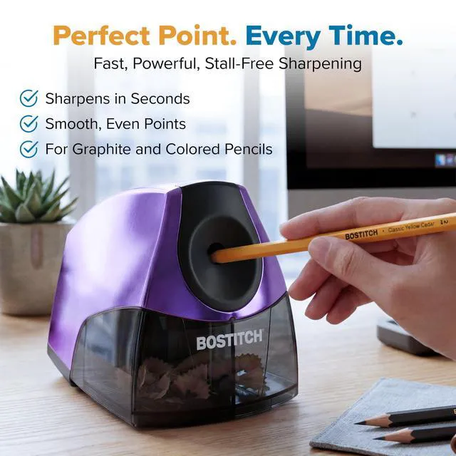 Alt view image 4 of 6 - Office Electric Pencil Sharpener for Classroom & Desk Use, Heavy-Duty Stall-Free Motor, High-Capacity Shavings Tray, Metallic Purple