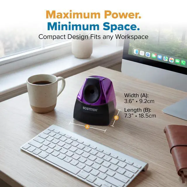 Alt view image 6 of 6 - Office Electric Pencil Sharpener for Classroom & Desk Use, Heavy-Duty Stall-Free Motor, High-Capacity Shavings Tray, Metallic Purple