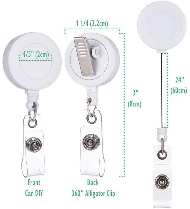 Alt view image 2 of 6 - Badge Reel, ID Badge Holder Retractable Clip, White, Bulk 100 Pack with 360° Swivel Alligator Clip, 30-Inch Nylon Cord, Simple, Lightweight, Name Tag Holder for Nurse, Office Worker, Teacher