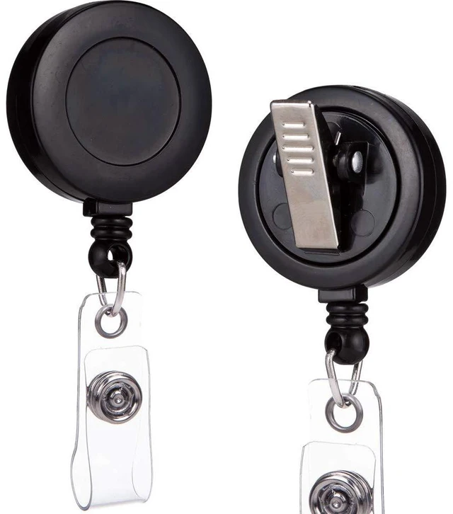 Main image of Badge Reel, ID Badge Holder Retractable Clip, Black, Bulk 100 Pack with 360° Swivel Alligator Clip, 30-Inch Nylon Cord, Simple, Lightweight, Name Tag Holder for Nurse, Office Worker, Teacher