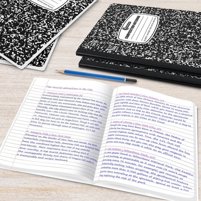 Alt view image 7 of 7 - 12 Pack Composition Notebook Wide Ruled Bulk, Bulk School Notebook Hard Cover Wide Ruled Notebook Bulk, 200 Pages (100 Sheets), 9-3/4 x 7-1/2", Black Marble Composition Notebooks, Bulk Supply
