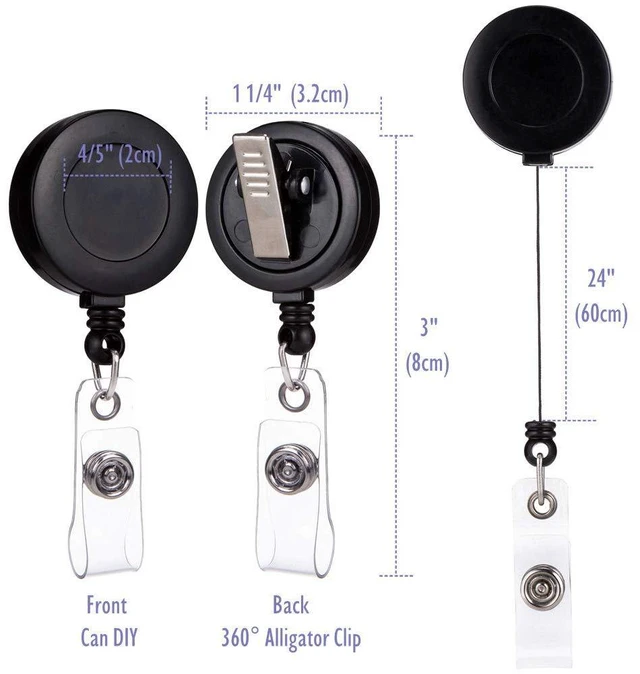 Alt view image 2 of 6 - Badge Reel, ID Badge Holder Retractable Clip, Black, Bulk 100 Pack with 360° Swivel Alligator Clip, 30-Inch Nylon Cord, Simple, Lightweight, Name Tag Holder for Nurse, Office Worker, Teacher