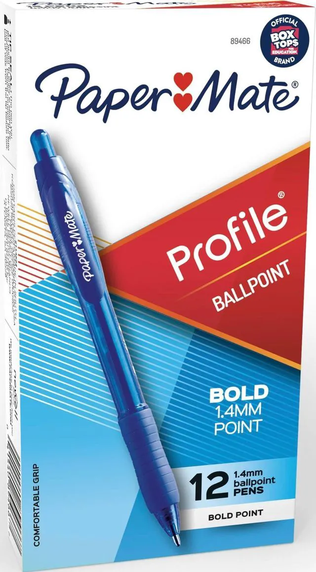 Main image of Profile Retractable Ballpoint Pens, Bold Point (1.4mm), Blue Ink, 12 Count - Writing, Office, Teacher Supplies