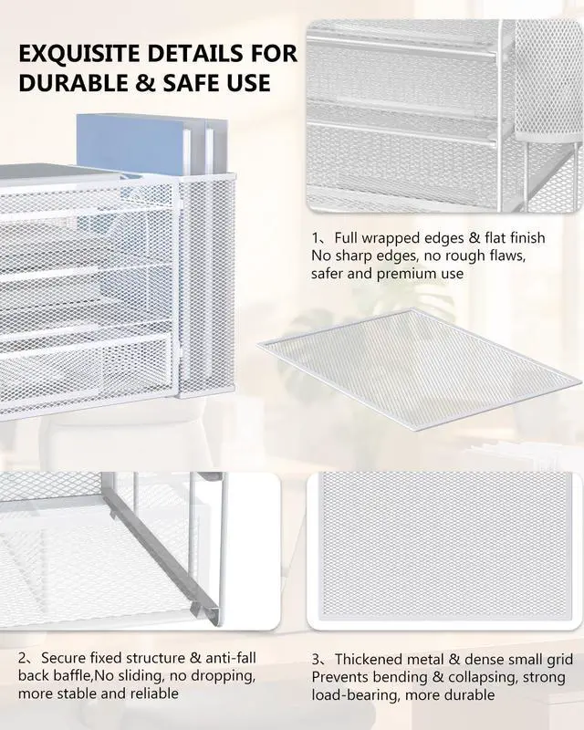 Alt view image 5 of 7 - Desk File Organizer, 4 Tier Desktop Paper Letter Tray Organizer with Drawer and 2 Pen Holders, Office Desk Accessories & Workspace Organizers for Office, Home Supplies(DO005DH-W), 1 Pack, White